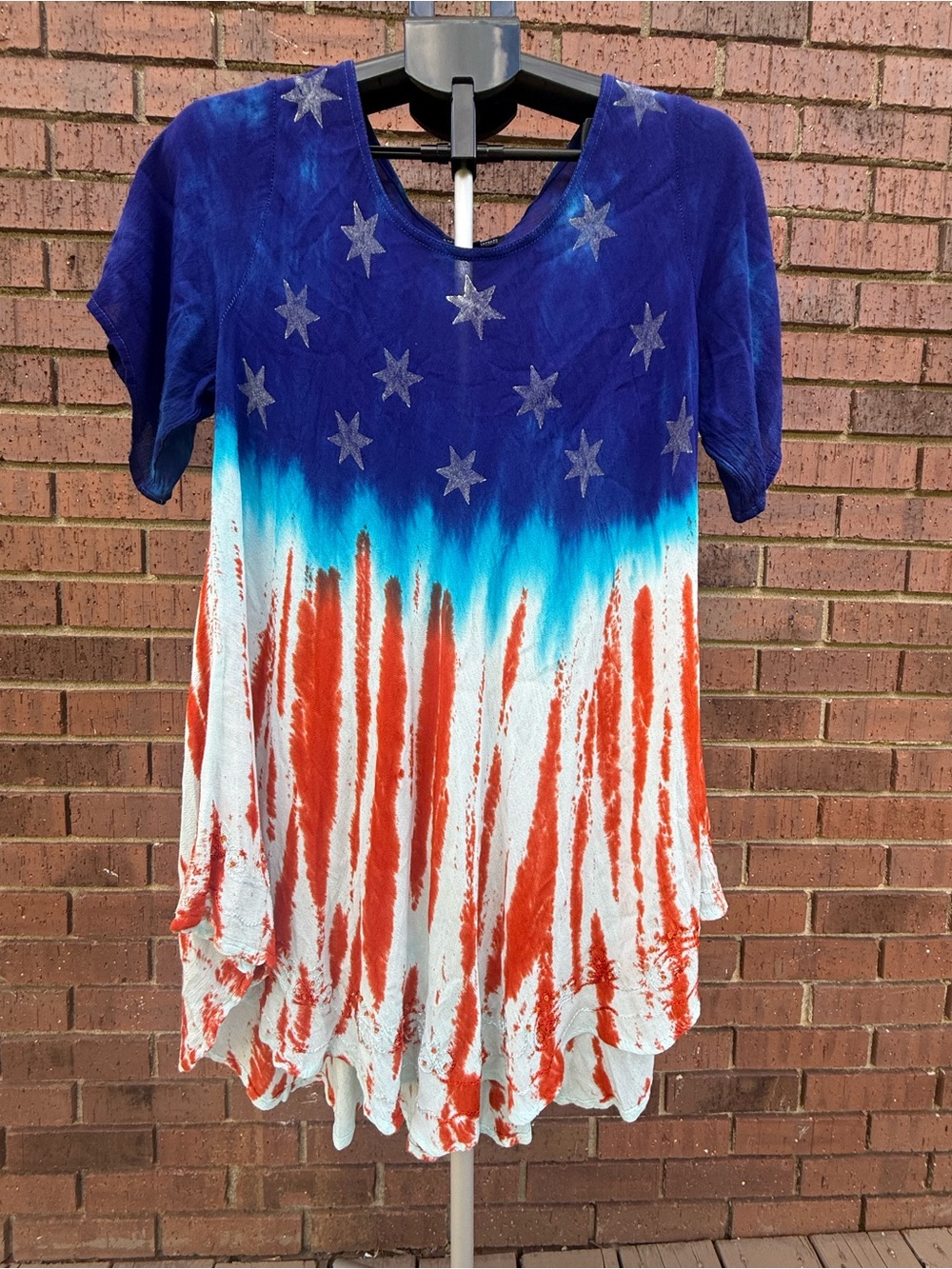 Greater Good Patriotic Stars & Stripes Tie-Dye Tunic Top Womens One Free Size